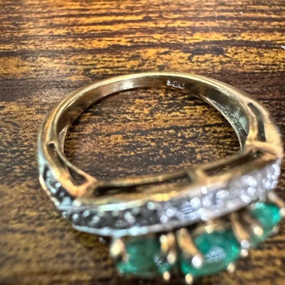 Vintage Emerald & Diamond Gold Over Sterling Silver Ring (7)
